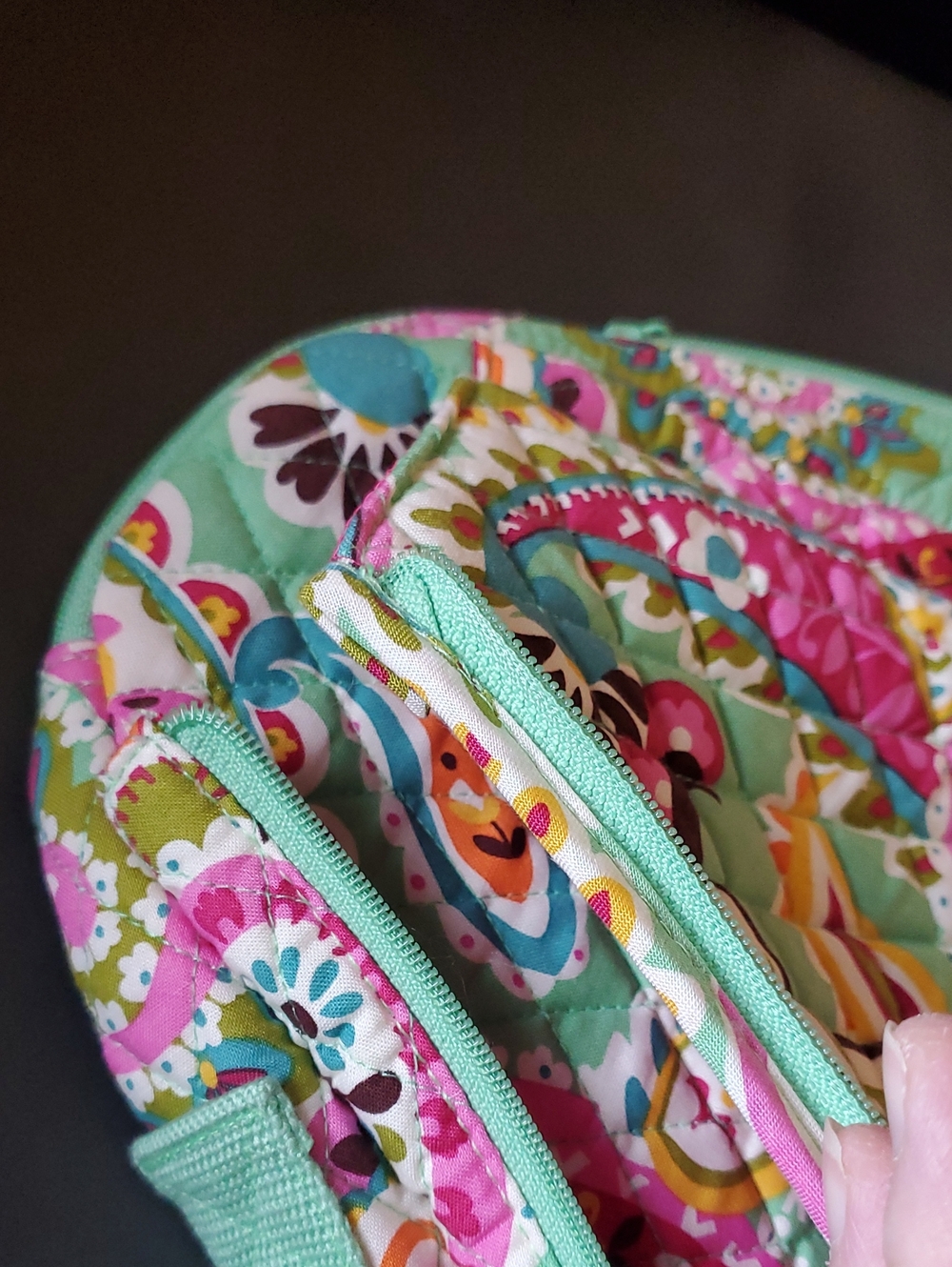 Vera Bradley Green Pink Paisley Tutti Frutti Quilted Sling Tennis Backpack NWT - Picture 14 of 15
